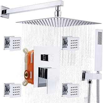 ENGA Bathroom Shower System 12-inch Rainfall Showerhead with Body Spray and Handheld Shower (Chrome)