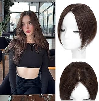 Hair Toppers for Women Real Human Hair， 360°3D Cover Toppers Hairpieces for Women with Thinning Crown Wispy Clip in Bangs Realistic Scalp Hairline (Mocha Brown, Side Bangs)