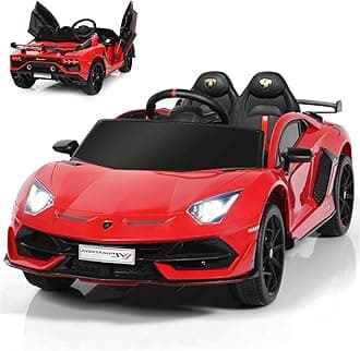 COSTWAY 12V Kids Electric Ride on Car with Remote Control, LED Lights, Horn, Music, Spring Suspension, Licensed Lamborghini Battery Powered Toy Vehicle for Boys and Girls (Red)