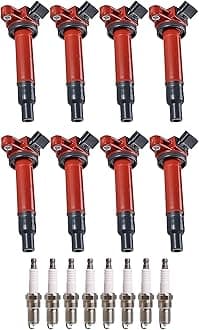 ENA Pack 8 Red UF230 Ignition Coil 4504 Spark Plugs 4.3 4.7 V8 2000 2001 2002 2003 2004 2005 2006 2007 2008 2009 Compatible with Toyota Tundra Sequoia Land Cruiser 4Runner GS430 GX470 LS430 LX470
