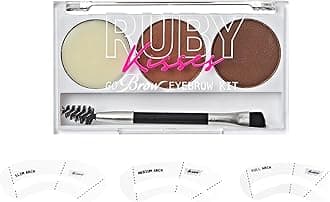 Ruby Kisses Go Brow Eyebrow Kit, Dual Shade Powder & Wax, Includes 3 Stencils, Perfect for Shaping & Defining, Natural Brow Look, Ideal for Sparse Brows