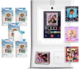 HP Sprocket Photo Booth Machine Instant Color Photo Printer (White) Paper Bundle + Zink 3.5 x 4.25” Zink Sticky-Backed Photo Paper (500 Sheets)