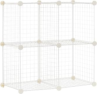 Amazon Basics 4 Cube Wire Grid Storage Organizer, Closet Organizer and Shelves, Stackable, Space-Saving, Easy to Assemble, 14"x14"x14", White