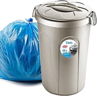 Home Centre Indoor Outdoor Clip On Locking Lid Beige 46 Litre Plastic Waterproof Waste Bin Garden Garage Office Kitchen Home Suitable Dustbin Sturdy Heavy Duty Rubbish Recycle Sortation