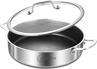 LOLYKITCH 2.8QT Tri-Ply Stainless Steel 10 Inch Non-Stick Sauté Pan with Lid,Induction Deep Cooking Pan, Dishwasher and Oven Safe