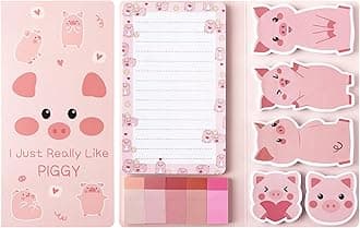 B1ykin Cute Sticky Notes Set - I Just Really Like Piggy Self-Stick Notes Pad, 550 Sheets Writing Memo Pages Sticky Notepad for Teacher Appreciation Gift, School Office Party Supplies (Pink Piggy)