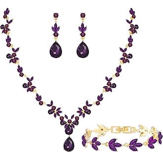 Bridal Wedding Elegant Floral Jewelry Set for Women/Brides/Bridesmaids Crystal Jewelry Set for Wedding Prom Party Bridal Crystal Necklace Earrings Bracelet Set