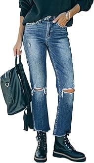 LesoreWomens High Waist Stretch Distressed Jeans Destroyed Denim Pants
