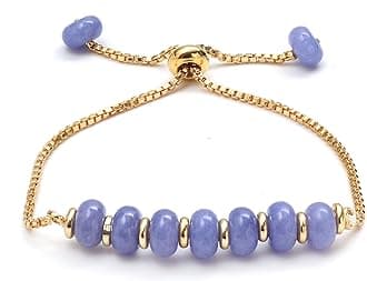 Gempires Tanzanite Bolo Bracelet, Crystal Beaded Bracelet for Women, Gift for Girlfriend, 14k Yellow Gold Plated Slider Chain, 6 to 8-inch Adjustable Bracelets
