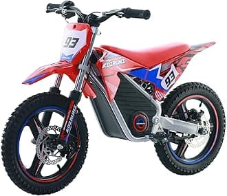 Electric Dirt Bike for Boys Girls Ages 5-10, 350W High Racing Competition Grade Motorcycle, Up to 18MPH 3 Speed Settings Balance Bike, 14IN Off-Road Tires Advanced Shock Absorption, Red