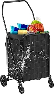 Folding Shopping Cart with Waterproof Liner, Collapsible Utility Cart with Wheels for Seniors, Portable Grocery Cart for Shopping, Laundry, Storage, and Camping