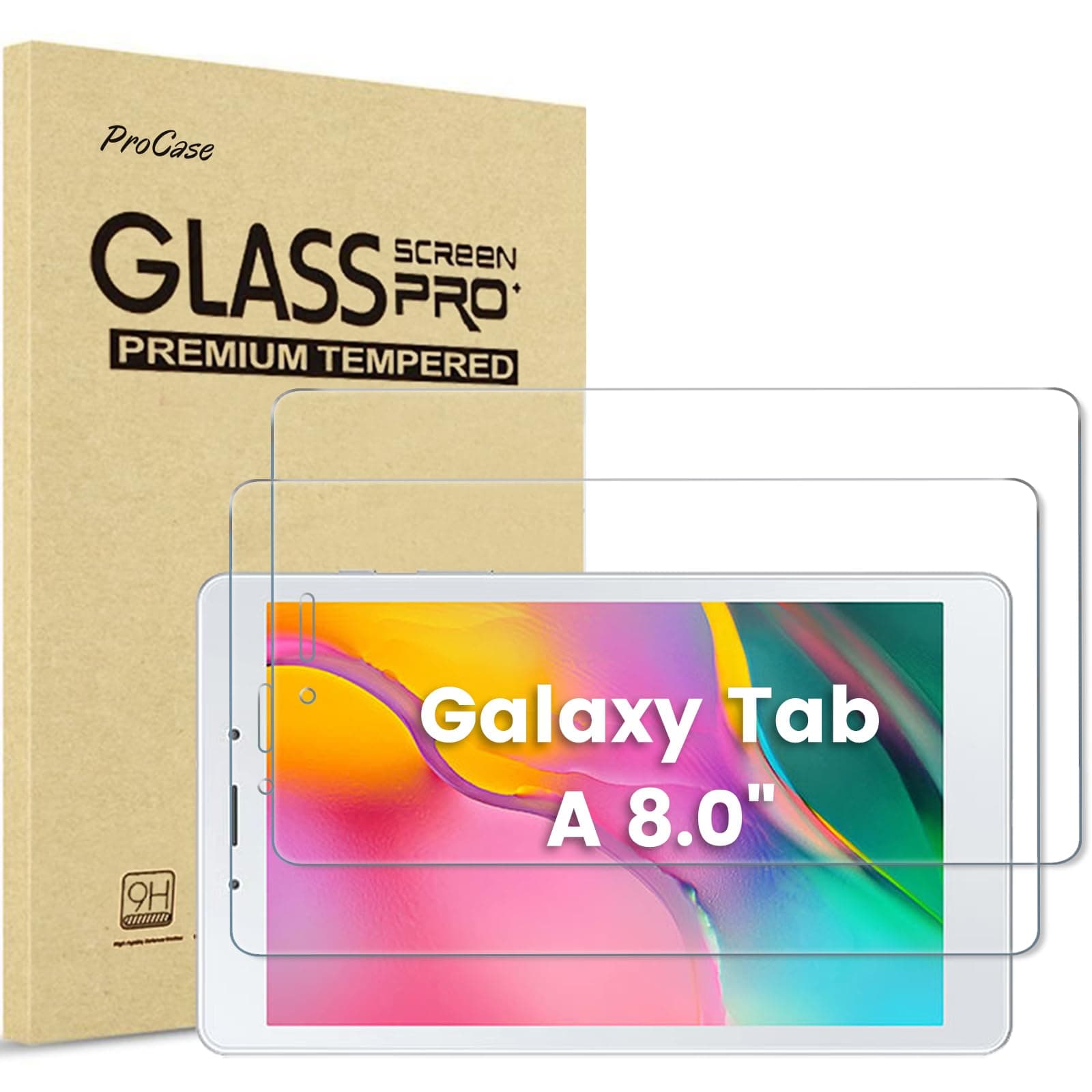 ProCase [2 Pack] Galaxy Tab A 8.0 2019 Screen Protector T290 T295, Tempered Glass Screen Film Guard for 8.0 inch Galaxy Tab A 2019 Without S Pen Model SM-T290 (Wi-Fi) SM-T295 (LTE)