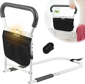 Panta Bed Rails for Elderly Adults, Adjustable Bed Assist Bar for Seniors with Motion Light, Bed Safety Rail with Storage Bag and Fixing Strap, Portable Bed Cane Fit King, Queen, Full, Twin Bed, Grey