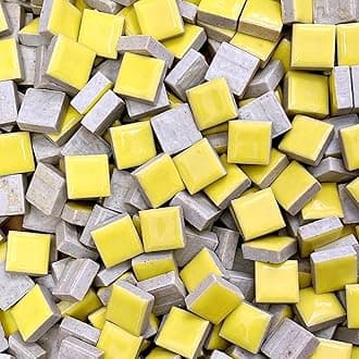 200g Square Building Renovation Ceramic Tiles Mosaic Tiles, Bulk Ceramic Pieces Crafts Making Supplies for Home Wall Outdoor Floor Vase Tabletop Decoration - Yellow Ceramic, 15mm