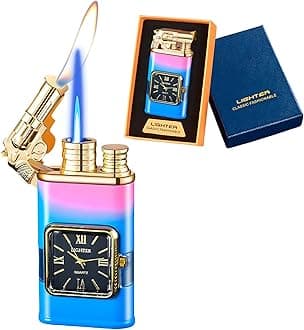 Torch Lighter, Magic Dual Flame Lighter with Portable Size, Windproof Lighter with Visible Fuel Tank, Adjustable Flame Refillable Butane Lighter for Men Women Friends Gifts (Without Butane)-Gradient-g
