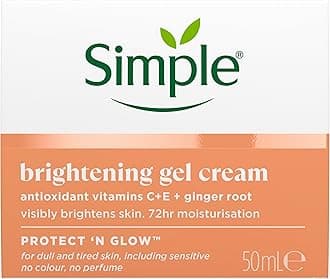 Simple Protect 'N' Glow Brightening Gel Face Cream Facial Moisturiser With Antioxidant Vitamins C & E And Ginger Root For A Radiant Glow 50 ml