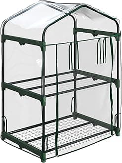2 Tier Mini Greenhouse - Portable Greenhouse with Steel Frame and PVC Cover for Indoor or Outdoor - 27 x 19 x 37.5-Inch Green House by Home-Complete
