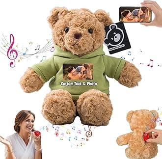 – Personalised Teddy Bear with Voice Recording for Kids Adults, Personalised Gifts Bear with Bow Plush Toys with Text+Photo as Customised Gift for Valentines Christmas (11 inch-Text+Photo)