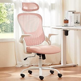 SweetcrispyHome Office Computer Desk Chair, Ergonomic High-Back Mesh Rolling Work Chairs with Wheels and Adjustable Headrests, Comfortable Lumbar Support, Comfy Flip-up Arms for Bedroom,Study, Pink