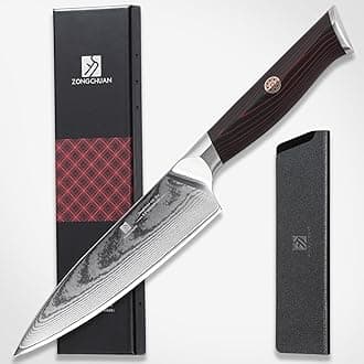Utility Knife,5.5inch Damascus knife,67-Layer High Carbon Stainless Steel Kitchen Knife,Professiona Sharp Cutting Knives with Ergonomic Red G10 Handle,Gift Box for Home and Kitchen Birthday Gift