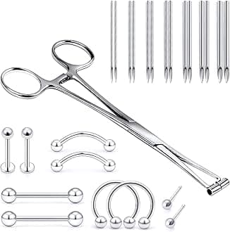 Vsnnsns 9 Style 316L Surgical Steel Body Piercing Tools Kit Piercing Clamps Forceps Use for Nose Septum Lip Tongue Eyebrow Belly Rings Ear Dermal Piercing Jewelry Kit Tools