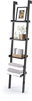 Black Ladder Leaning Bookshelf, wood/MDF with black paint finish, 4 Tiers - Sennen Range by Elegant Brands