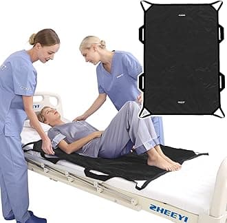 Positioning Bed Pad with Reinforced Handles 48" x 40" Patient Transfer Sheet Aid Assistant for Body Lifting, Turning, Repositioning, for Elderly, Incontinence, Caregiver, Black