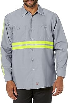 Men's Long Sleeve Enhanced Visibility Industrial Work Shirt Work Utility Button Down Shirt (Pack of 1)