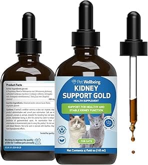 Pet Wellbeing Kidney Support Gold for Cats - Supports Normal Kidney Function & Detox, Healthy Hydration & Energy with Rehmannia & Dong Quai - NASC Certified & Vet-Formulated - 4 oz Liquid Formula