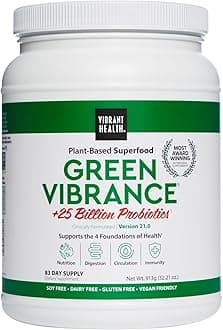 Vibrant Health - Green Vibrance, Plant-Based Superfood to Support Immunity, Digestion, and Energy with Over 70 Ingredients, 25 Billion Probiotics, Gluten Free, Non-GMO, Vegetarian, 84 Servings