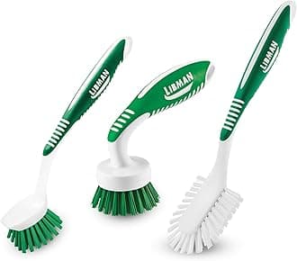 Libman 1567 Kitchen Scrub Brush Kit – 3 Brushes: Curved Kitchen Brush, Kitchen Brush with Scraper Edge, and All-Purpose Kitchen Brush