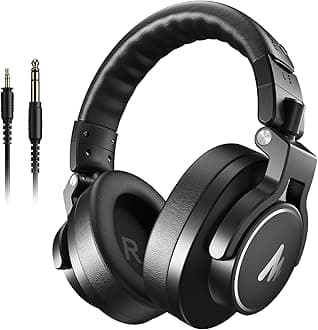 MAONO Studio Monitor Mixing DJ Headphones, 50mm Driver Professional Over Ear Wired Headset with 3.5mm to 6.35mm Jack for Guitar AMP, Piano, Music Production, Keyboard, Recording, Podcast, MH700 Black