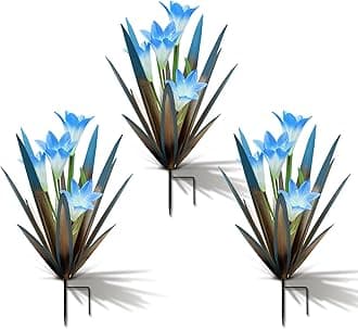 Homight Metal Agave Plant Outdoor Decoration Lily Mexican Yard Art Garden Gift Home Decor Hand Painted Metal Agave Garden Yard Statue, Outdoor Lawn Ornaments(3 Big Blue Lilies)