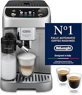 De'Longhi Coffee Machine MAGNIFICA PLUS Fully Automatic Espresso Machine with 24+ Hot & Iced Beverages, Color Touch Display, 13 Grinder Settings, LatteCrema, Twin Shot ECAM322.70.SB - Made in Europe