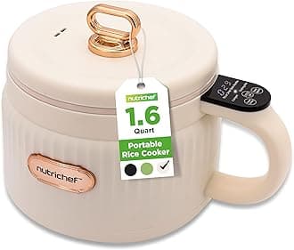 NutriChef 1.6 QT Portable Electric Rice Cooker & Lunch Maker | Multi-Functional & Non-Stick Ceramic Coating | Digital Control Panel | 6 Cook Functions: Rice, Soup, Stew, Porridge & More | White