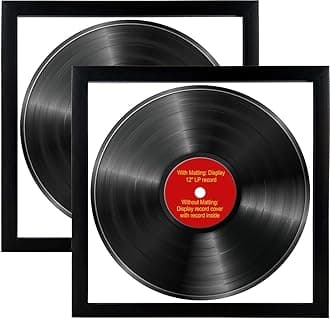 MKF, 2 Pack,12.5x12.5 Inch,LP Vinyl Record Album Frame Display 12" LP Vinyl Record Itself With Mat, Or Display Vinyl LP Album Covers Without Mat, Spring Clips (Black Frame White Mat, 2)