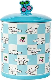 Silver Buffalo Sanrio Hello Kitty and Friends Cinnamoroll Cherries Blue Checkered Ceramic Cookie Snack Jar (Large)