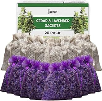 Cedar Chips and Lavender Sachets (20 Pack) - Stop Clothes Damage - Cedar and Lavendar Home Fragrance Sachets for Drawers and Closets