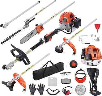 43cc 6-in-1 Multi-Functional Trimming Tool, Hedge Trimmer, Weed Eater, String Trimmer, Brush Cutter, Edger, Pole Saw Chainsaw Pruner with Extension Pole, w/EPA, CE and EMC Certification