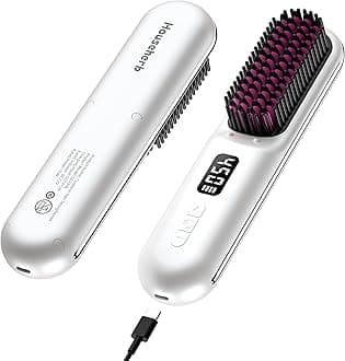 Cordless Hair Straightener Brush, Portable Mini Hair Straightening Brush for Travel, Rechargeable 9600 mAh USB-C, Lightweight Anti-Scald Heated Styling Tools & Appliances