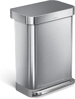 simplehuman 55 Liter / 14.5 Gallon Rectangular Hands-Free Kitchen Step Trash Can with Soft-Close Lid, Brushed Stainless Steel with Plastic Lid