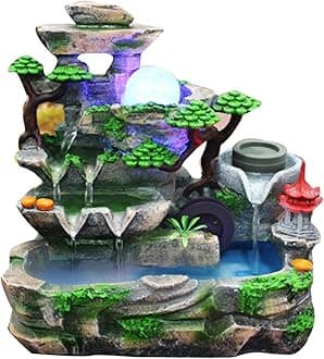 Tabletop Fountain Waterfall Meditation Fountain Indoor Fountain Office Home Relax Desktop Fountain Pool Includes Many Natural River Rocks LED Lights