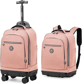 Rolling Backpack with Detachable Wheels 18 inch Wheeled Laptop Backpack Carry on Luggage Bag for Women Men to Travel