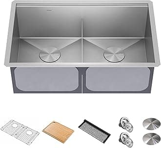 Kore 30 Inch Undermount Workstation 16 Gauge Stainless Steel Double Bowl Stainless Steel Kitchen Sink with Accessories, KWU112-30