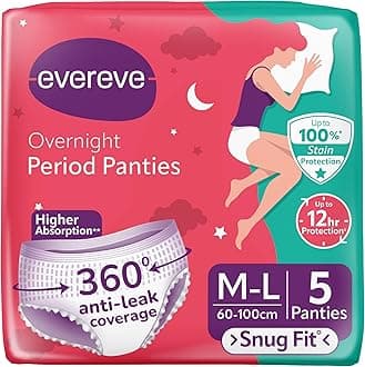 Evereve Period Panty For Girls & Women, (M-L), 5 Pcs, 360 Degree Coverage, 0% Leaks, High Absorbency For Heavy Flow, Maternity Delivery Pads, Postpartum & Overnight Protection, Disposable Panty