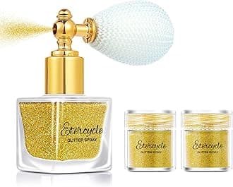 Etercycle Gold Body Glitter Spray, Shimmering Spray Powder Sparkle Powder, Cosmetic Shimmer Makeup Glitter for Hair and Body Face Clothes Nail Art Craft Design Easter Christmas Halloween Crafts