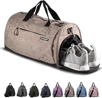 Fitgriff® Gym Bag for Men & Women with Shoe & Wet Compartment - Duffle Bag for Travel, Sports, Fitness & Workout, Sand, 19 x 10 x 10″ (Small), Sporty
