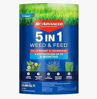 BioAdvanced 5 In 1 Weed and Feed Granules - Kills Lawn Weeds & Crabgrass - Feeds, Greens & Strengthens Lawn - Treats Up to 10,000 Square Feet - 24 lb Bag