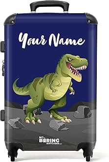 Children's Luggage Kids Suitcase for Boys - Personalised Large Hard Shell Luggage on Wheels - Green Dinosaur Dark Blue Background - 26-28 inch - 23kg