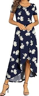 AYIFUWomens Summer Dresses High Low Slit Hem Casual Short Sleeve Maxi Dress with Buttons